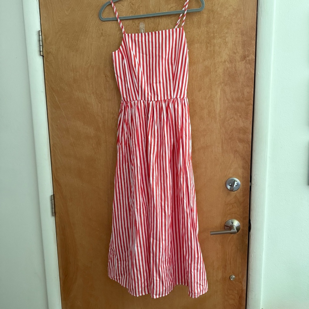 Red and White Striped Midi Dress